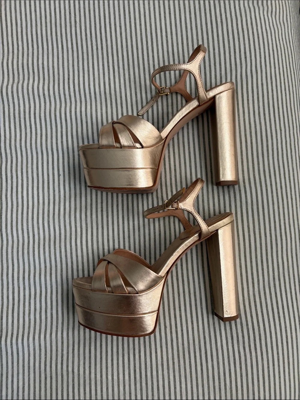 SCHUTZ Rose Gold Platform Sandals with Ankle Strap